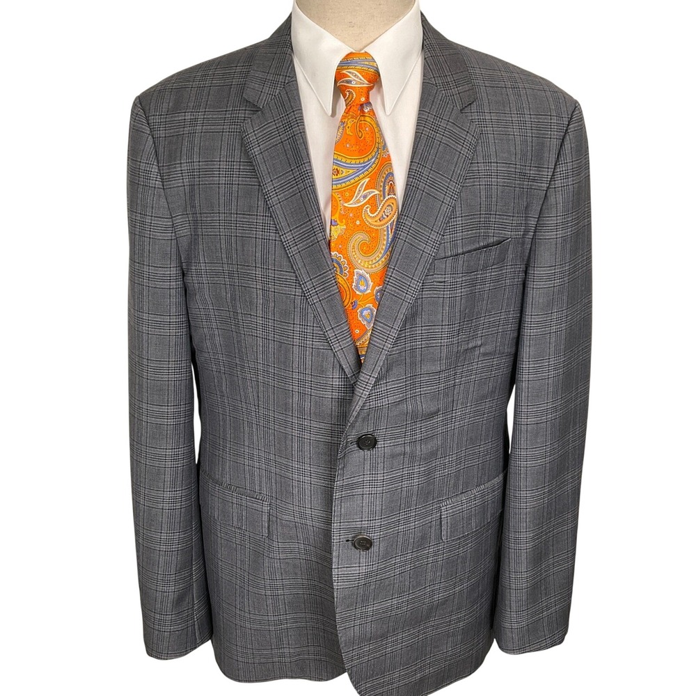 Hugo Boss Blazer Mens 44R Gray Red Glen Check Plaid The James4 Italian Wool